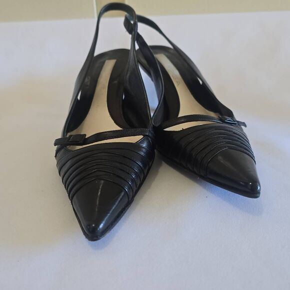 Via Spiga Vintage Heels, Blk Patent/Blk Leather Point Toe, Slingback Pump, 6.5 - Picture 2 of 7